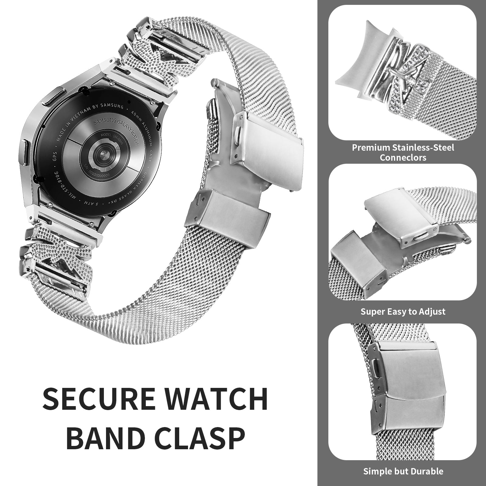 For Samsung Galaxy Watch4 / 5 / 5 Pro 40 / 44 / 45MM Buckle Milanese Watch Strap Silver Stainless Steel Band For Samsung Galaxy Watch4 / 5 / 5 Pro 40 / 44 / 45MM Buckle Milanese Watch Strap Silver Stainless Steel Band